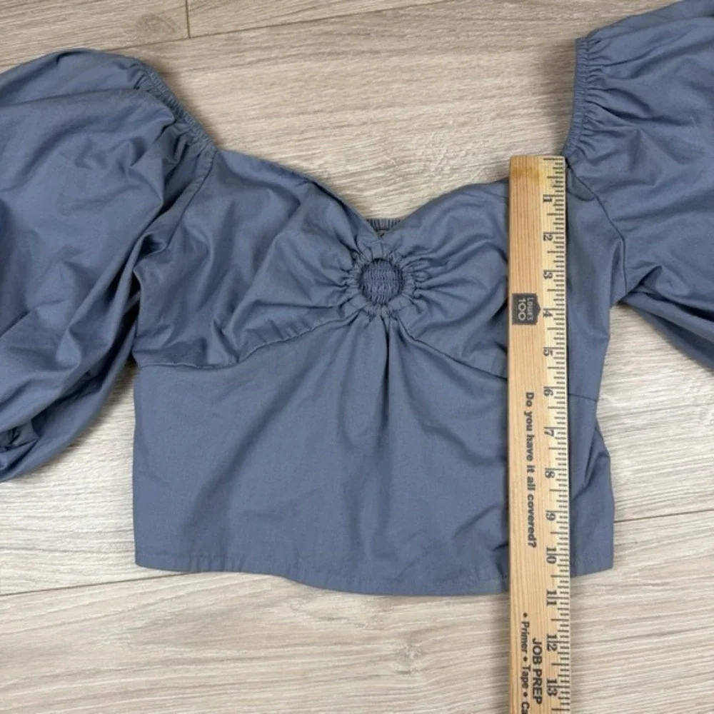 Abercrombie & Fitch Blue Puff Sleeve Ruched Crop Blouse Bella Swan Size XS